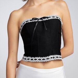 Motel Rocks Black Strapless Lace-Trim Corset Bandeau